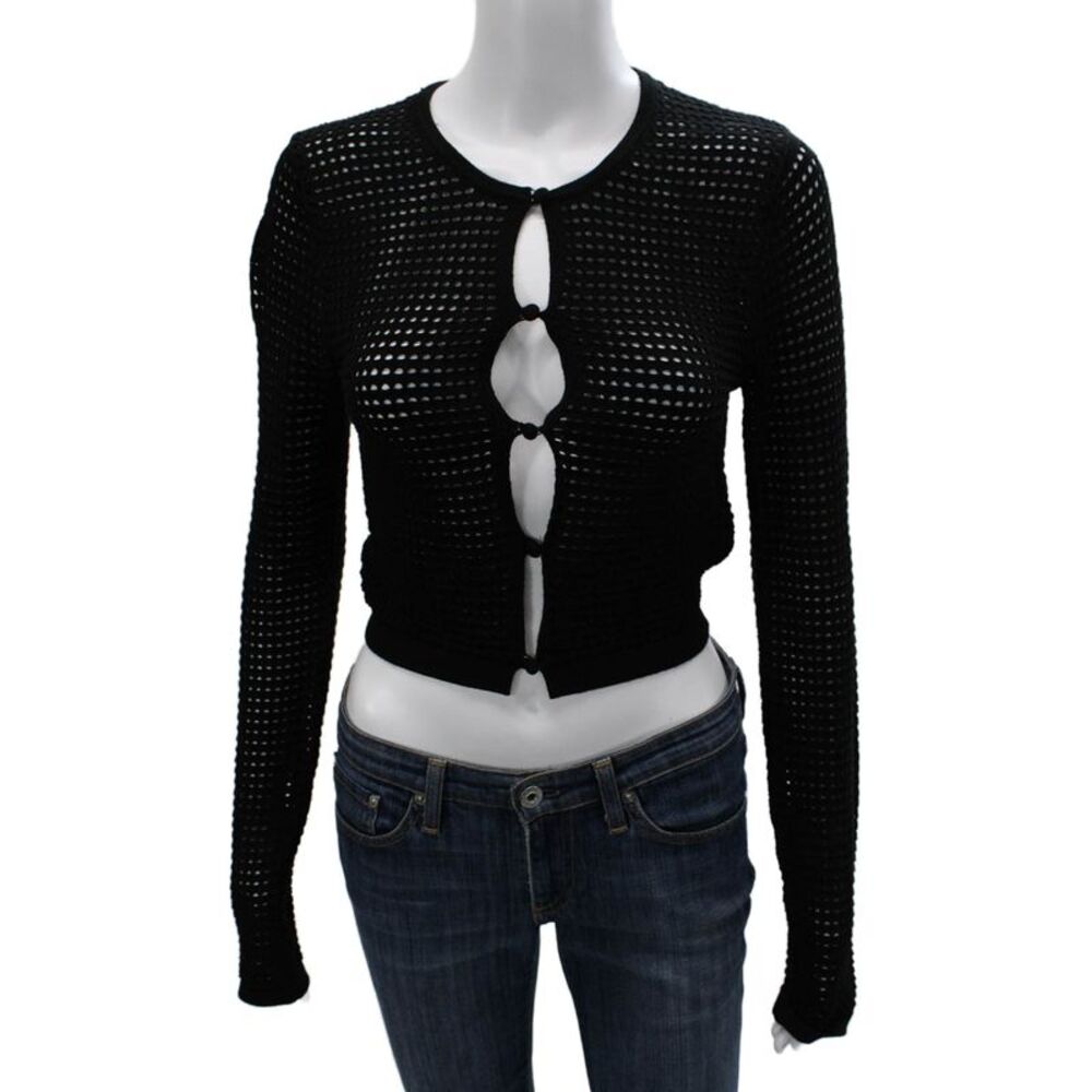 NIA Womens Cardigan Black Viscose Long Sleeve Round Neck Size M
